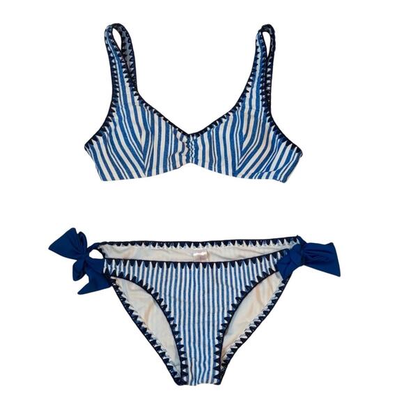 No Boundaries Denim Stripe Bikini Set Blanket Stitch in Blue Small Medium - Picture 4 of 11